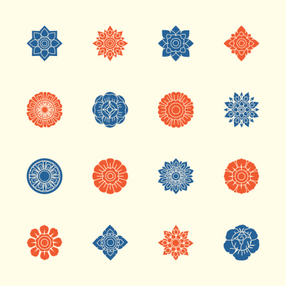 Thai Motifs Flowers Icons Set 1 Color Series Vector EPS10 File.