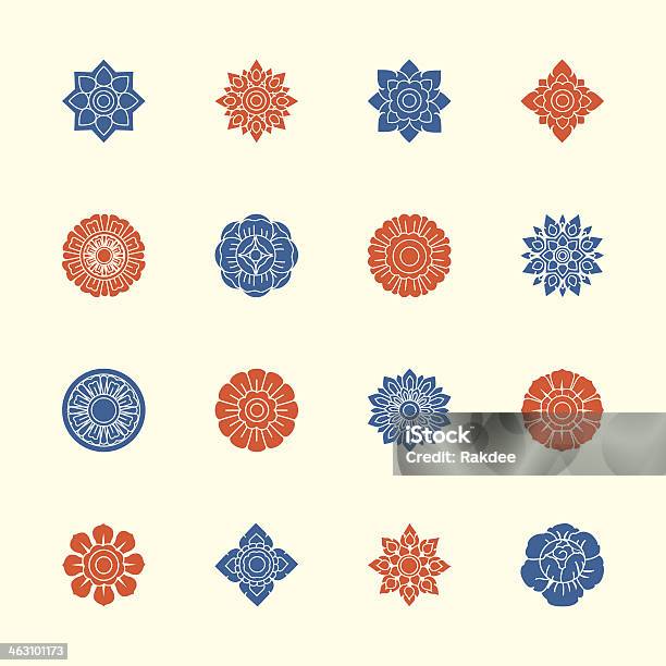 Thai Motifs Flowers Icons Set 1 Color Series Stock Illustration - Download Image Now - Thai Ethnicity, Thai Culture, Pattern