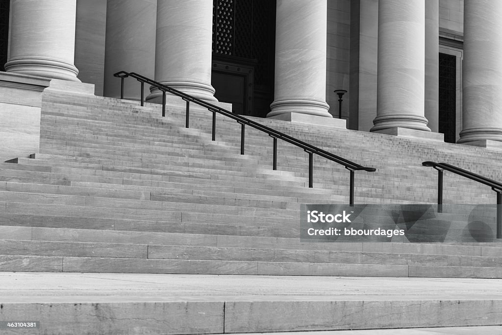 Pillars and Step Pillars and Stairs to a Courthouse Architectural Column Stock Photo