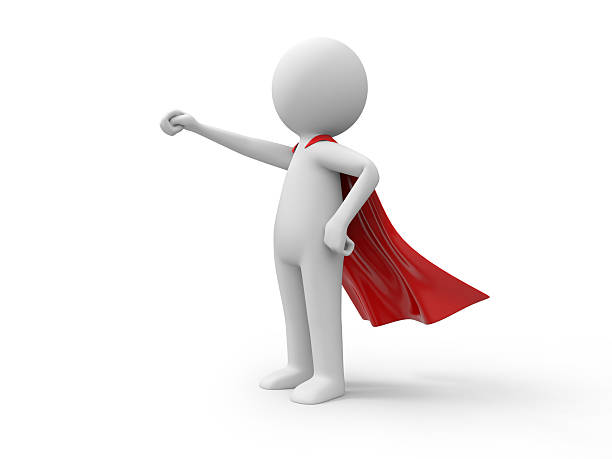istock An animated 3D figure with a red superman cape 463110819
