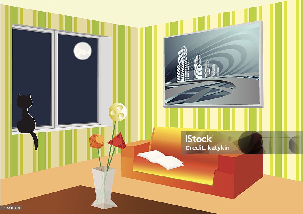 Room with a bouquet and sofa Apartment stock vector