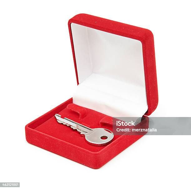 Key In Red Gift Box Isolated On White Stock Photo - Download Image Now - Accessibility, Achievement, Box - Container
