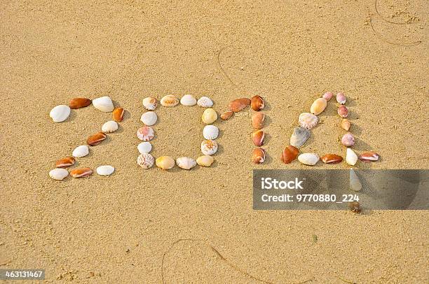 Year2014 In Primo Piano Di Piccola Shell Sulla Spiaggia Di Sabbia - Fotografie stock e altre immagini di 2014