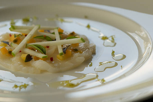 istock Scallop carpaccio with roasted pineapple & julienned granny smith apple 463140645