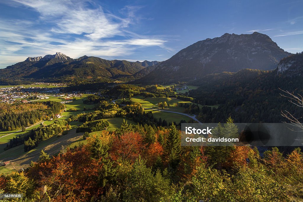 Autumn Morning Autumn morning with a view of the Reutten basin with Säuling and Tauern Autumn Stock Photo