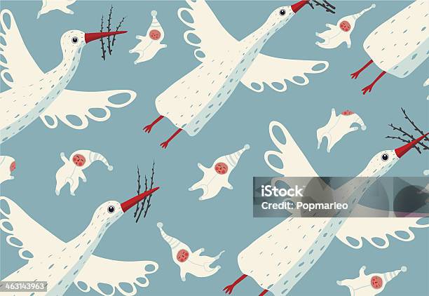 Flying Storks And Children Illustration Stock Illustration - Download Image Now - Stork, Baby - Human Age, Old-fashioned