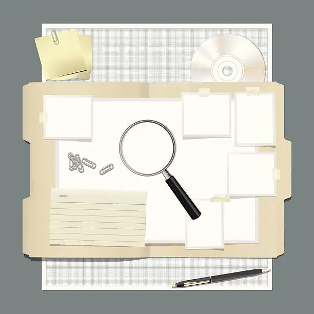 Vector illustration of folder file with magnifying glass collection set.