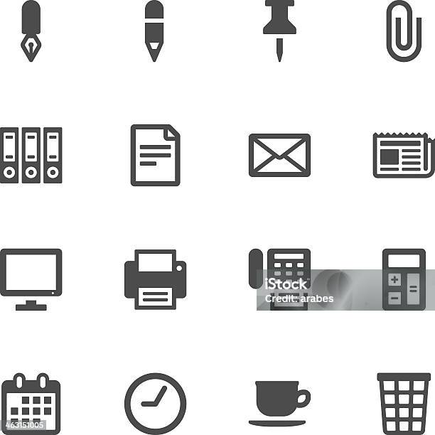 16 Different Black Office Icons Stock Illustration - Download Image Now - Computer Printer, E-Mail, Fax Machine