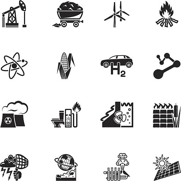 Renewable & alternative energy icon set sixteen black renewable & alternative energy icons isolated on white bathroom geyser stock illustrations