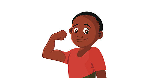 강력한 성과향상을 촉진하는 유연한 남자아이 - child flexing muscles little boys human muscle stock illustrations