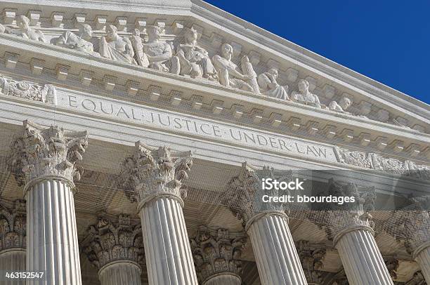 The Sculpture Design Outside The United States Supreme Court Stock Photo - Download Image Now
