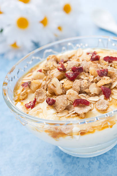 istock dessert of natural yogurt with maple syrup, granola 463163027