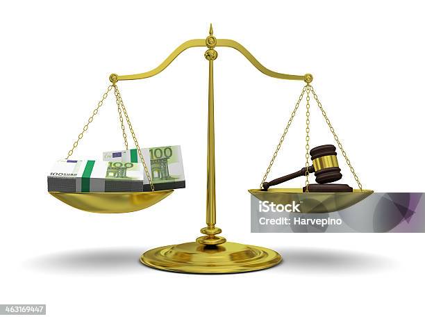 Profit Versus Justice Stock Photo - Download Image Now - Euro Symbol, Gavel, Currency