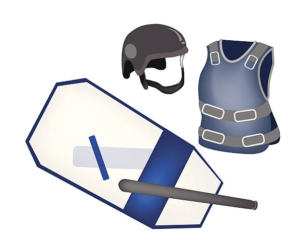 полиция оборудование и форма на белом фоне - police helmet stock illustrations