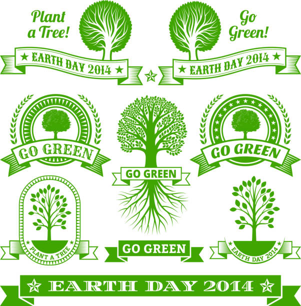 지구의 날 royalty free 벡터 버처 나무 배너 & 출입증 - earth day banner placard green stock illustrations