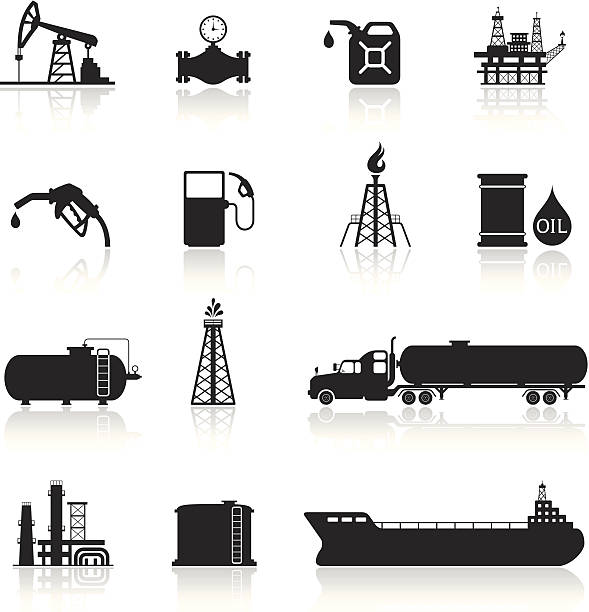 illustrations, cliparts, dessins animés et icônes de icônes de l'industrie pétrole et essence ensemble - camion citerne