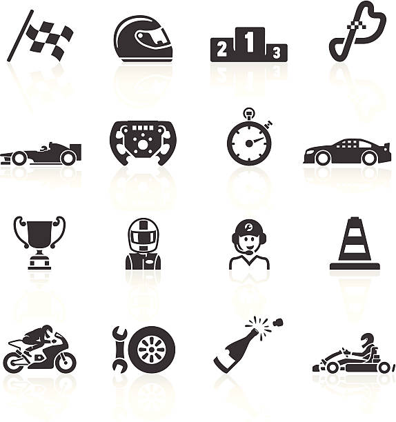 ilustraciones, imágenes clip art, dibujos animados e iconos de stock de iconos de carreras de motor - stock car
