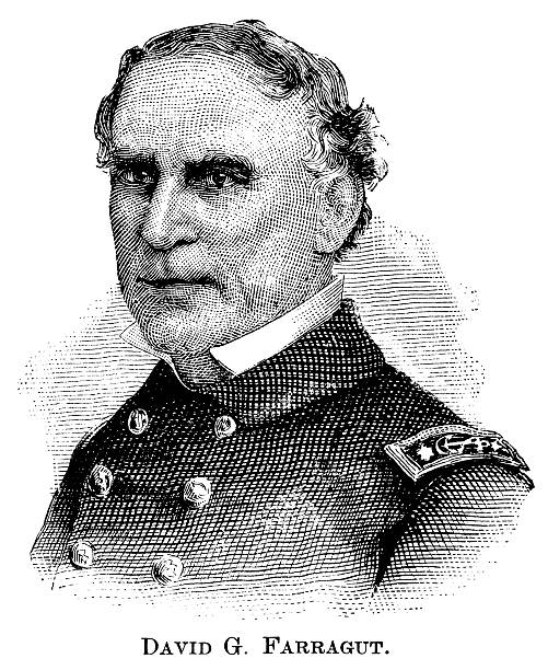 ilustrações, clipart, desenhos animados e ícones de david farragut-gravados retrato antigo - farragut