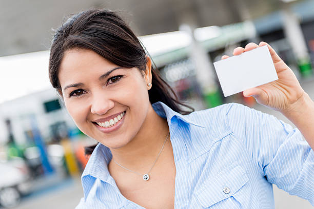 istock Business woman with personal card 463176215
