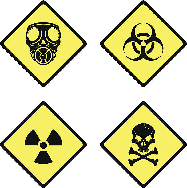 znaki ostrzegawcze i niebezpieczeństwo - toxic waste radiation protection suit chemical protective suit stock illustrations