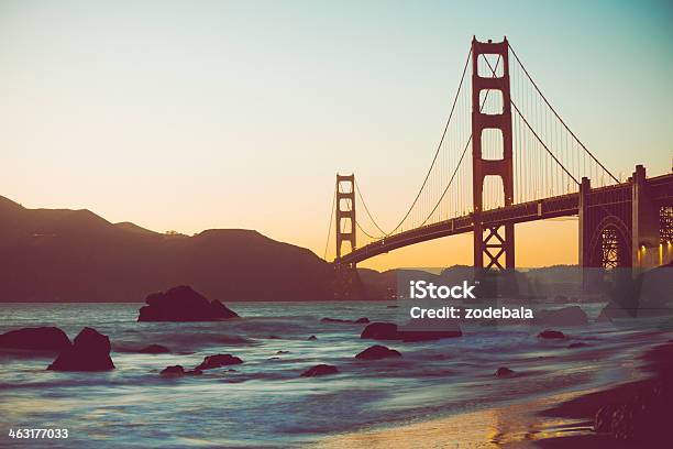 Beach Ocean And Golden Gate Bridge At Sunset San Francisco Stock Photo - Download Image Now