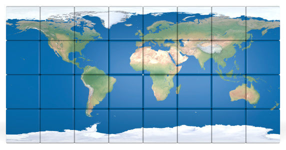 World map made of cubes isolated on white background. Elements of this image furnished by NASA.