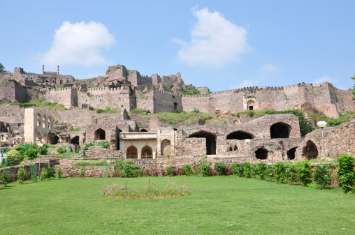 Stock photo showing Jodhpur's Mehrangarh Fort and Old Quarter rooftop cityscape. The buildings in the city's Old Quarter are painted an almost uniform blue, as to why? Nobody can agree on a reason.