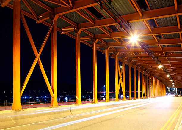 istock Stainless steel tunnel at night 463182737