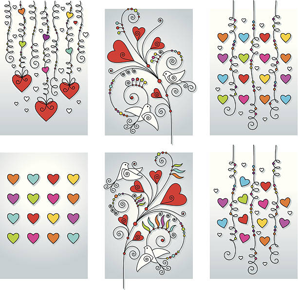 set of six greeting romantic cards vector art illustration