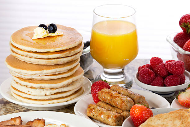 istock Breakfast food and juice. 463199029