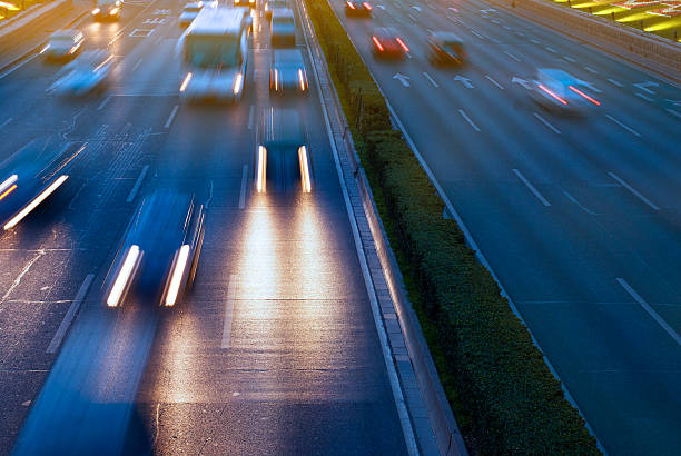 istock Rush hour traffic at night on multiple lane highway 463213853