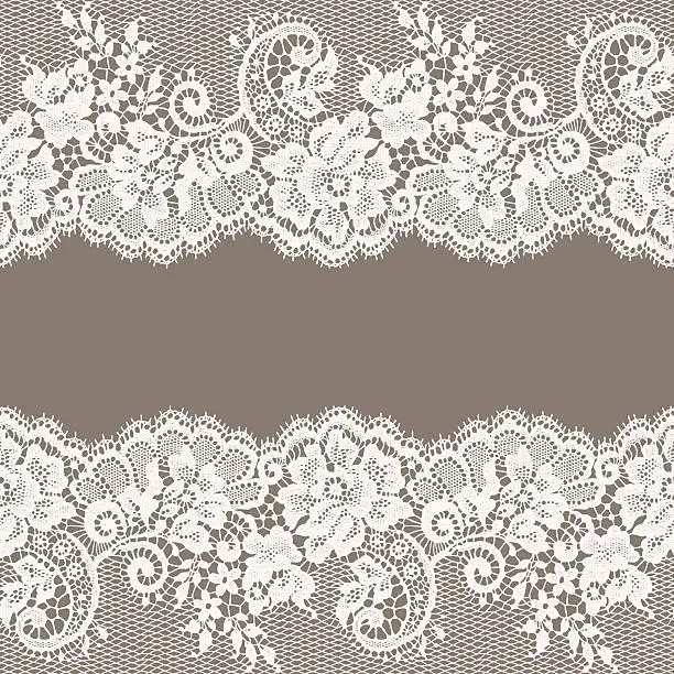 Vector illustration of White Lace. Greeting Card. Gray Background.