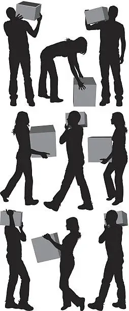 Vector illustration of People carrying cardboard boxes