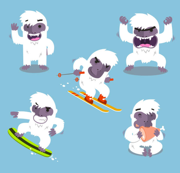 Yeti Cold Winter Set Yeti Cold Winter Set vector illustration. yeti cartoons stock illustrations