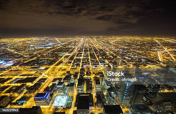 広い空から見たシカゴの夜景 - アメリカ中西部のストックフォトや画像を多数ご用意 - アメリカ中西部, 夜, 空撮