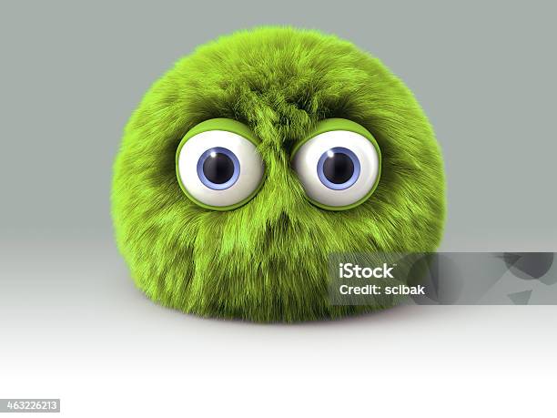 Furry Green Cartoon Spherical Monster Character Stock Photo - Download Image Now - Monster - Fictional Character, Cartoon, Three Dimensional
