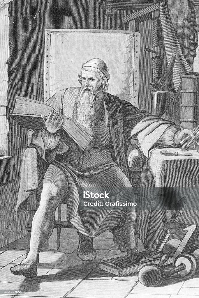 Gravieren von Drucker und Herausgeber Johannes Gutenberg - 1870 - Lizenzfrei Johannes Gutenberg Stock-Illustration