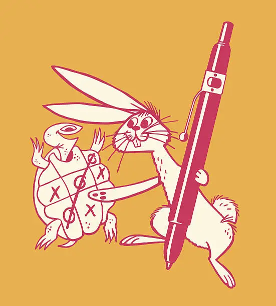 Vector illustration of Rabbit Playing Tic Tac Toe