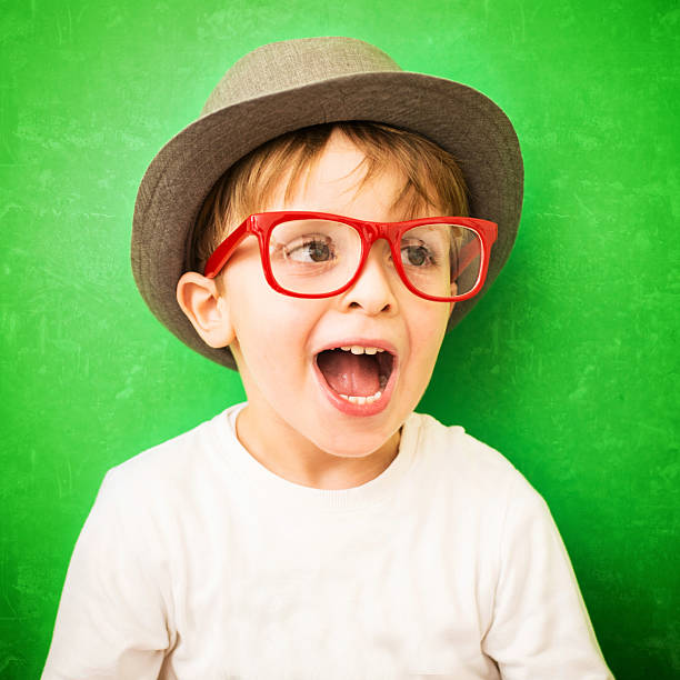 istock Hipster Child Shouting on Green Background 463227153