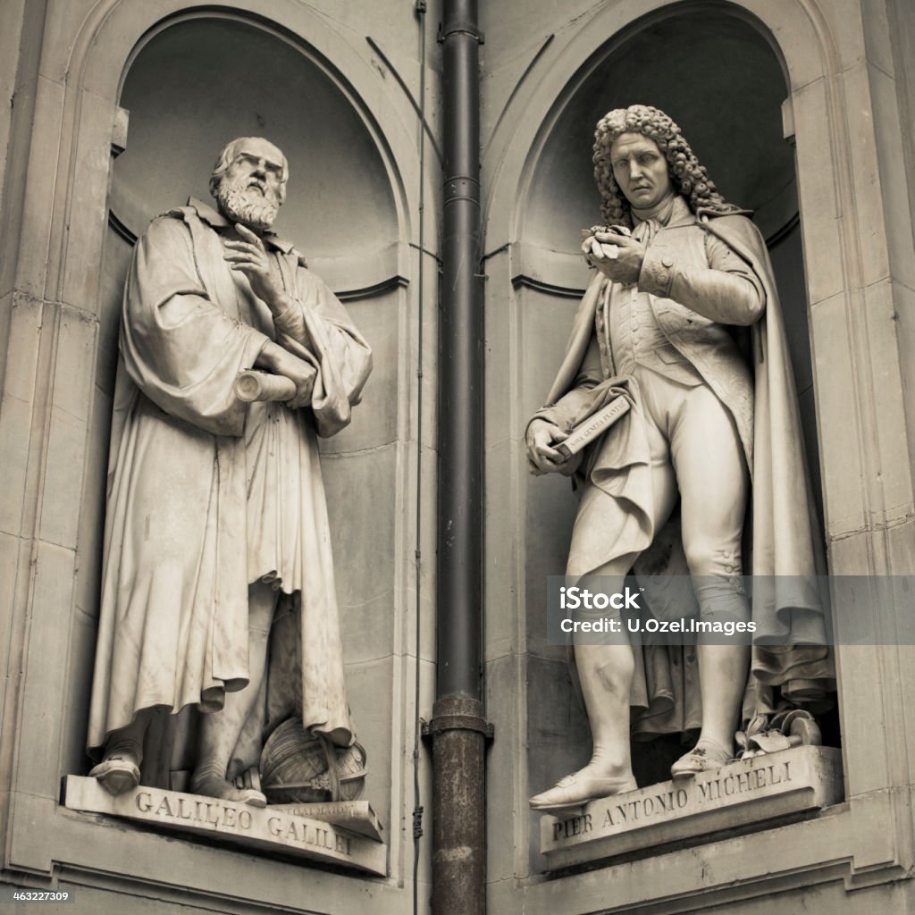 Galileo and Antonio Micheli Statues in Florence, Italy. Galileo Galilei Stock Photo