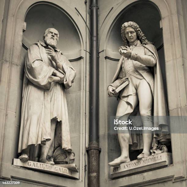 Galileo And Antonio Micheli Statues In Florence Italy Stock Photo - Download Image Now