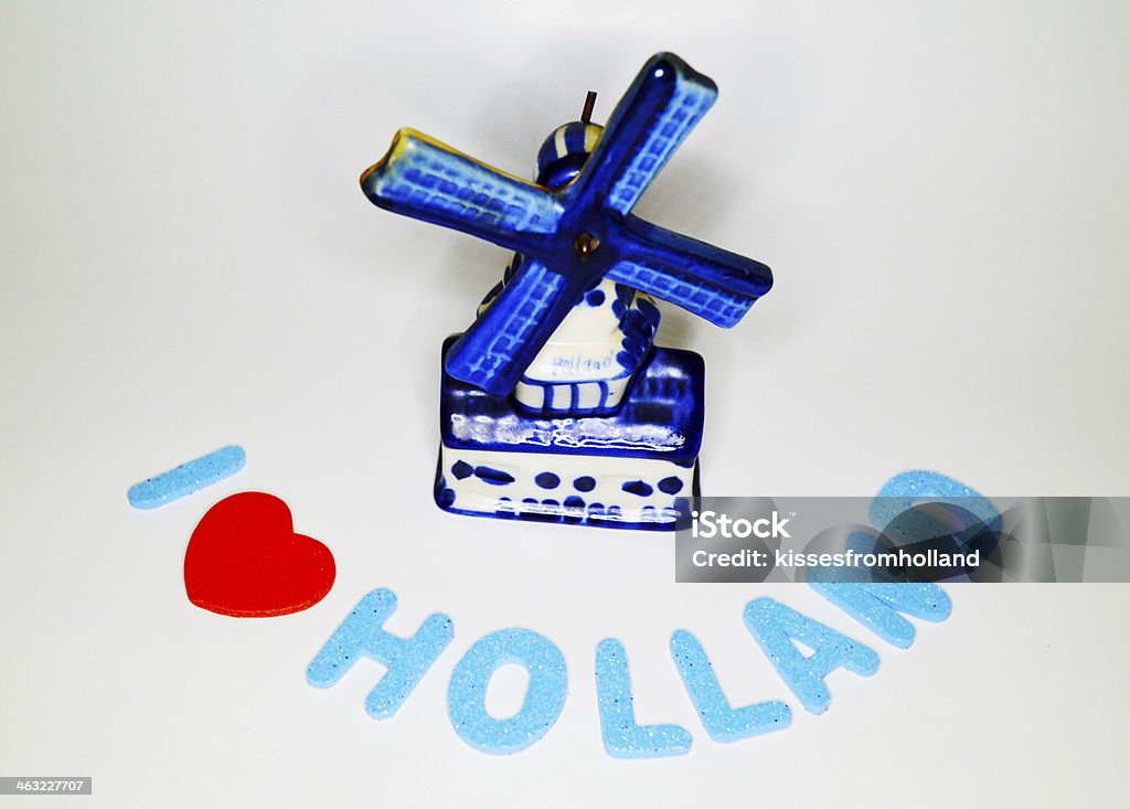 I love Holland I love Holland message in words with a typical vintage souvenir off a windmill in blue china Blue Stock Photo