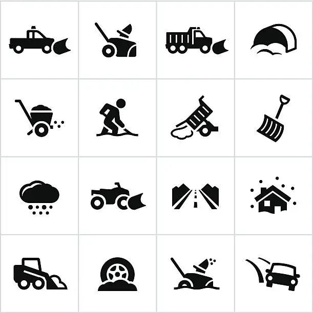 Vector illustration of Black Snow Removal Icons