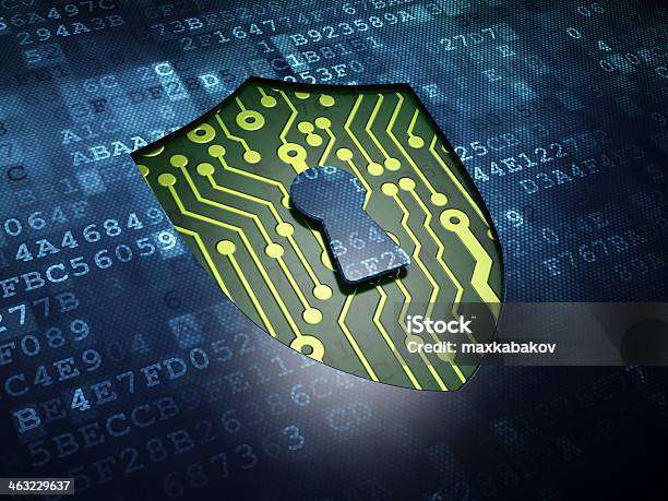 Security Concept Shield With Keyhole On Digital Background Stock Photo - Download Image Now