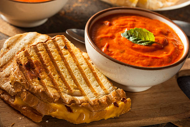 istock A grilled cheese sandwich with a side of tomatoes soup 463229943