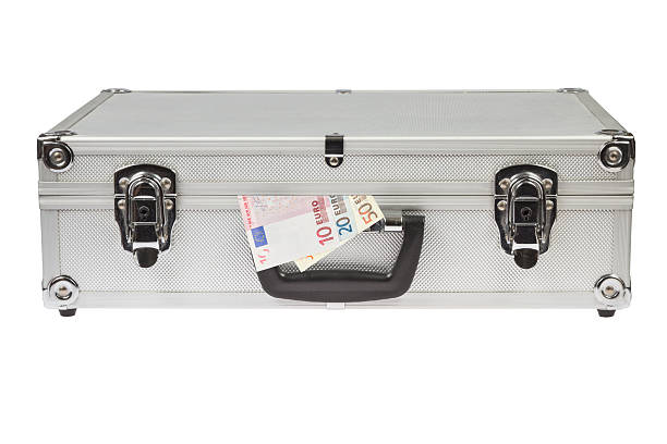 istock Silver Suitcase with euro money 463236379