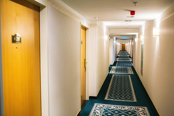 istock Perspetive of a hotel hall 463242473