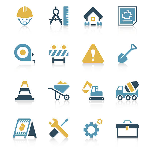 Construction Site Icon Set | Vivid Series It is full of bright colors and lively construction Site icon set hardhat roadblock boundary barricade stock illustrations