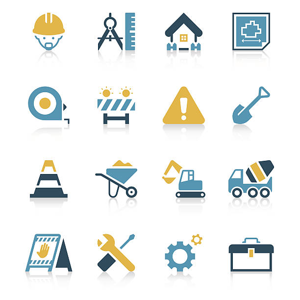 Construction Site Icon Set | Vivid Series It is full of bright colors and lively construction Site icon set building restoration project stock illustrations