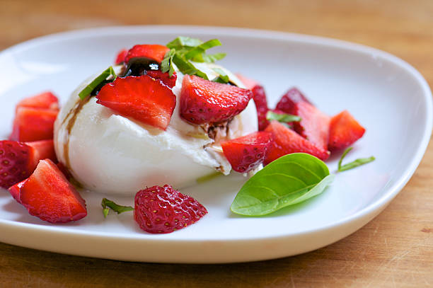 Fresh Burrata Cheese with Strawberries and Balsamic Syrup